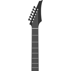Black Silhouette Headstock and Neck of an Electric Guitar With Six Strings and Tuning Pegs on a White Background