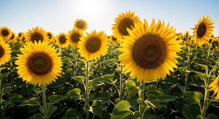 Obraz premium Sunflower field under a bright sky agriculture and summer landscape