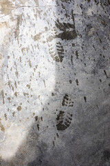 Wet Footprints On Dry Concrete Floor