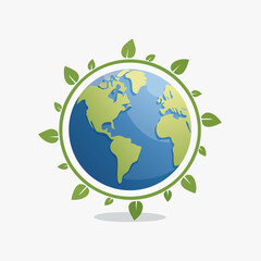 Obraz premium Green Earth Logo with Leaves Symbolizing Eco-Friendly Planet.