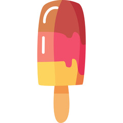 Three Layered Popsicle Ice Cream Frozen Treat With Wooden Stick In Yellow Orange And Pink Colors On Transparent Background