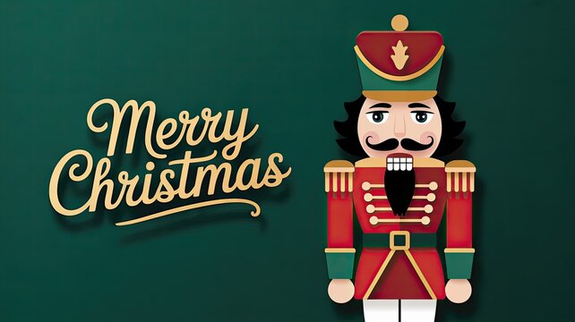 festive nutcracker soldier with merry christmas message on green background