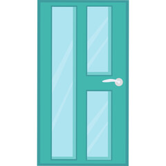 Teal Double Pane Glass Door with Silver Handle Against a Transparent Background Clean Design