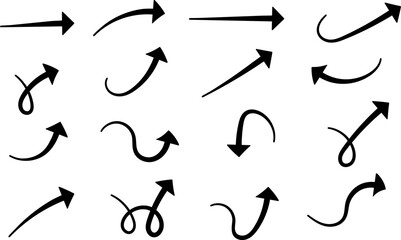 Doodle arrow icons set, sketch style hand drawn vector arrows collection for infographic and creative design isolated on white background