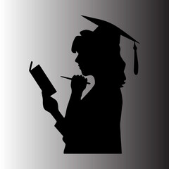Study cap girl silhouette on graduation celebration vector illustration