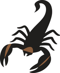 Stylized black scorpion illustration with brown accents