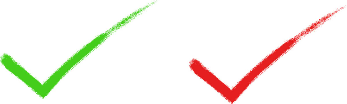 wo isolated, hand-painted checkmark icons, one in vibrant green and the other in bold red, offering essential confirmation and cancellation symbols