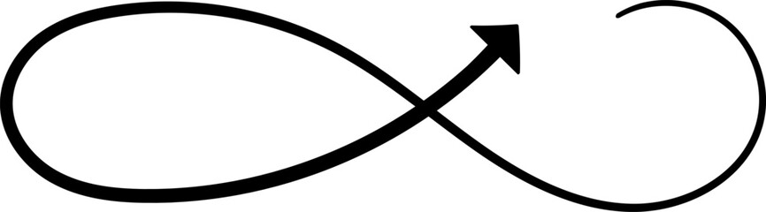 An artistic black and white infinity symbol with an arrow suggests endless cycles, limitless possibility, and eternal spiritual renewal in design