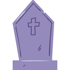 Obraz premium A Hand Drawn Purple Tombstone With A Cross Etched On It On A Transparent Background Representing Halloween and Mourning