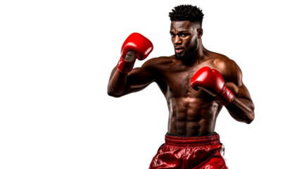 Black Male Boxer Training in Red Boxing Gloves, cut out transparent