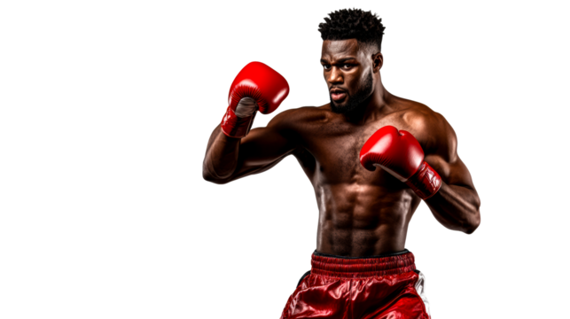 Black Male Boxer Training in Red Boxing Gloves, cut out transparent