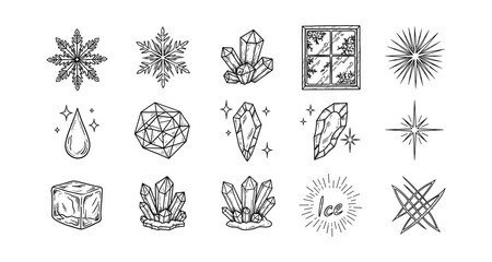 Winter elements and geometric crystals in hand drawn linear style
