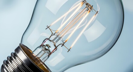 Close-up of a vintage-style Edison light bulb showcasing intricate filament details, glass encasement, and a metallic base against a soft blue background for decorative lighting ideas.
