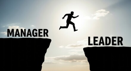 Achieving leadership success leaping over challenges from management with determination and ambition