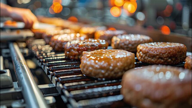 Juicy burgers sizzle on a grill at a summer cookout. Guests enjoy the warm weather and delicious food in a backyard setting. The scene captures the joy of outdoor gatherings