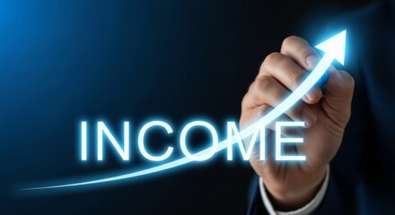 Increasing income levels are indicated by a rising arrow and represented by a financial success theme