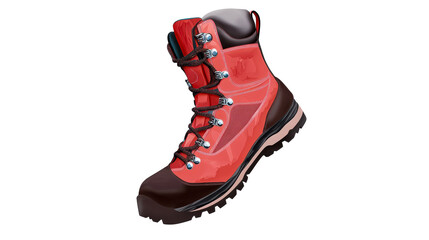 Red Hiking Boot with Black Laces and Metal Hooks, cut out transparent