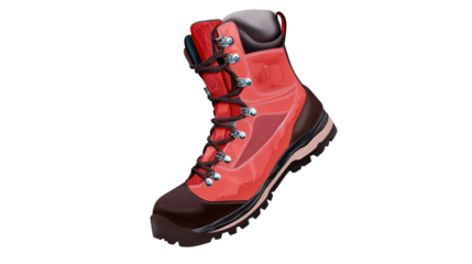 Red Hiking Boot with Black Laces and Metal Hooks, cut out transparent