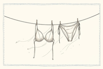 Minimalist beach bikini illustration with tropical elements