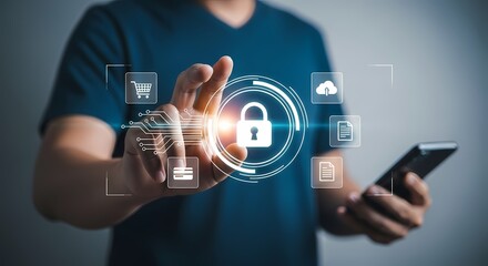Businessman s Hands Protecting Futuristic Digital Energy Sphere Innovation Technology and Future Concepts