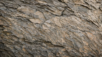 Fototapeta premium 粗いグレーの岩肌に細かなひび割れと凹凸が広がり、 サイドからの柔らかな光が陰影を生み出して立体感を強調しています。 自然の質感や素材感を際立たせる、落ち着いたモノトーンの構図。