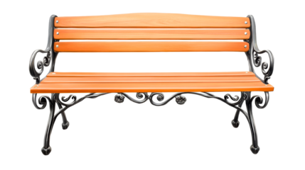Ornate Cast Iron Park Bench with Wooden Slats, cut out transparent