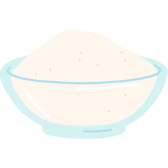 Transparent bowl filled with white flour or sugar with small brown specks against a white background