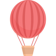 A bright pink hot air balloon with a tan basket floats against a transparent background creating a whimsical and adventurous feeling perfect for travel and exploration themes.