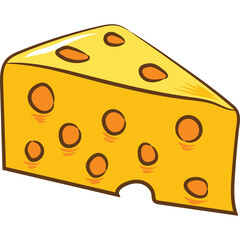 A Bright Yellow Wedge of Swiss Cheese with Numerous Round Holes Showcasing a Deliciously Appetizing Texture and Realistic Shading Against a Transparent Background