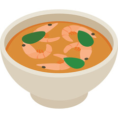 A Bowl of Delicious Tom Yum Goong Soup With Shrimp And Green Herbs On A White Background Studio Shot