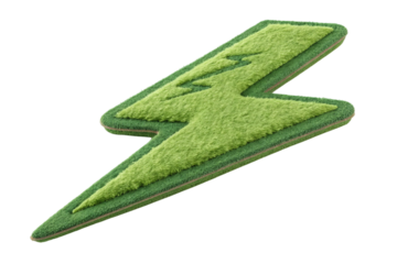 Green lightning bolt patch isolated on transparent background