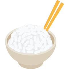 A Bowl of Steamed White Rice With Chopsticks Ready for Eating A Delicious Asian Meal on a Transparent Background