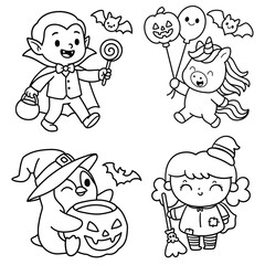Cute Halloween Characters in Costumes Collection