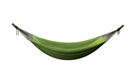 Green Fabric Hammock with Wooden Spreader Bars on White, cut out transparent