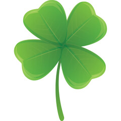 A Bright Green Four Leaf Clover Symbol of Luck on a Clean White Transparent Background with Realistic Shading and Subtle Highlights