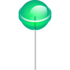 A Bright Green Swirl Lollipop on a White Stick with a Transparent Background Ideal for Candy and Sweet Themed Designs