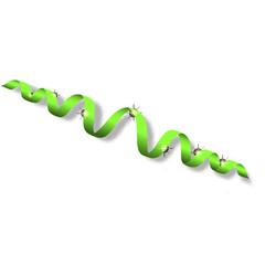 A Bright Green Serpentine Ribbon With Sparkles And Shadows On A White Background
