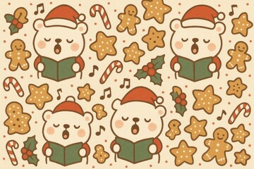 Fototapeta premium Cute festive bears singing joyfully background
