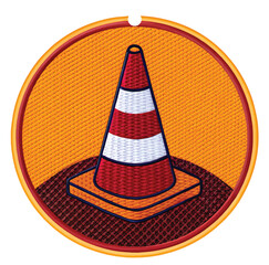 Striking embroidered traffic cone emblem, perfect for construction safety campaigns and roadwork signage, adding a touch of handcrafted quality to your project