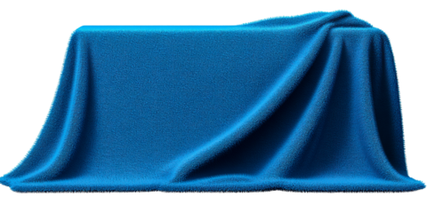 Draped Blue Fabric Covering Rectangular Object, cut out transparent