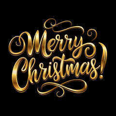 Gold inscription Marry Christmas! on a black background. Inscription written on a eleganse letters