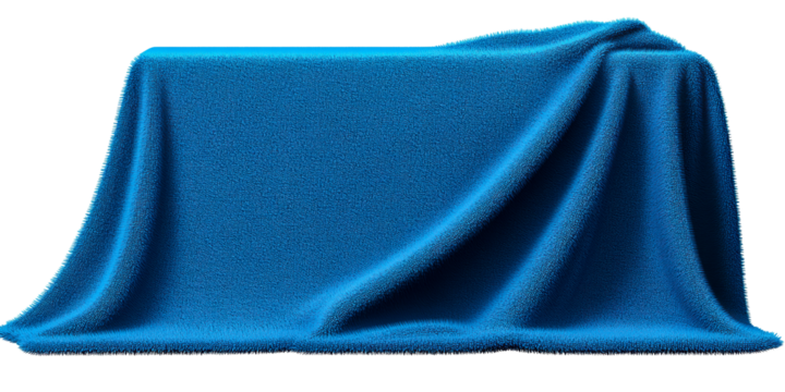 Draped Blue Fabric Covering Rectangular Object, cut out transparent