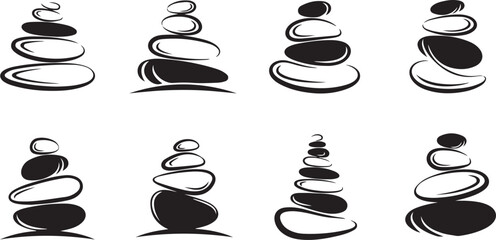 stone black and white icons set