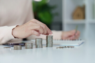 Financial tracking. Organizing coins and calculating expenses.