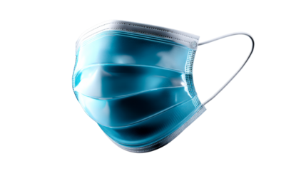Surgical face mask with blue tint and ear loops, cut out transparent