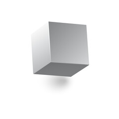 A Three Dimensional White Cube Rests Atop a Black Oval Shadow With a Transparent Background