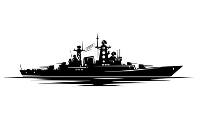 Monochrome Modern Destroyer Warship Vector Silhouette