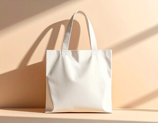 Minimal tote bag mockup on plain background, fabric texture visible, realistic lighting and shadows, ideal for branding showcase