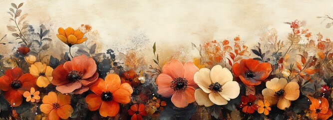 Stylized botanical bouquet featuring vibrant vintage-inspired flowers in a soft, muted background