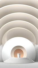 Naklejka premium of coffee on round white table surrounded by empty background and clean composition